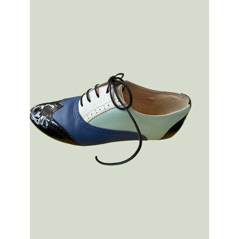 Shoes of Prey Blue Colorblock Leather Wingtip Oxford Brogues 39 UNISEX